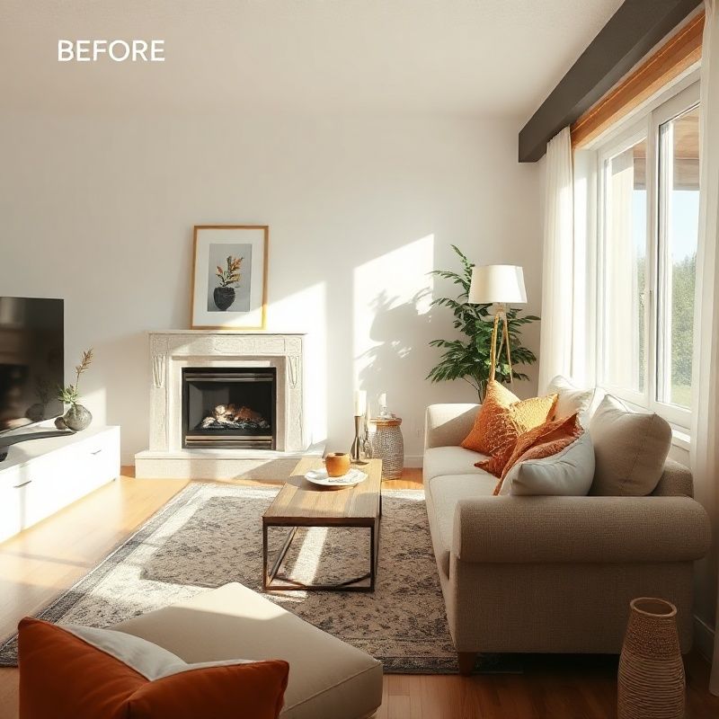 Small Edmonton apartment living room with terracotta accents and cream textiles